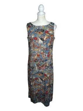 Harley-Davidson Vintage Multicolor Graphic Maxi Dress Sleeveless EUC Sz M Biker